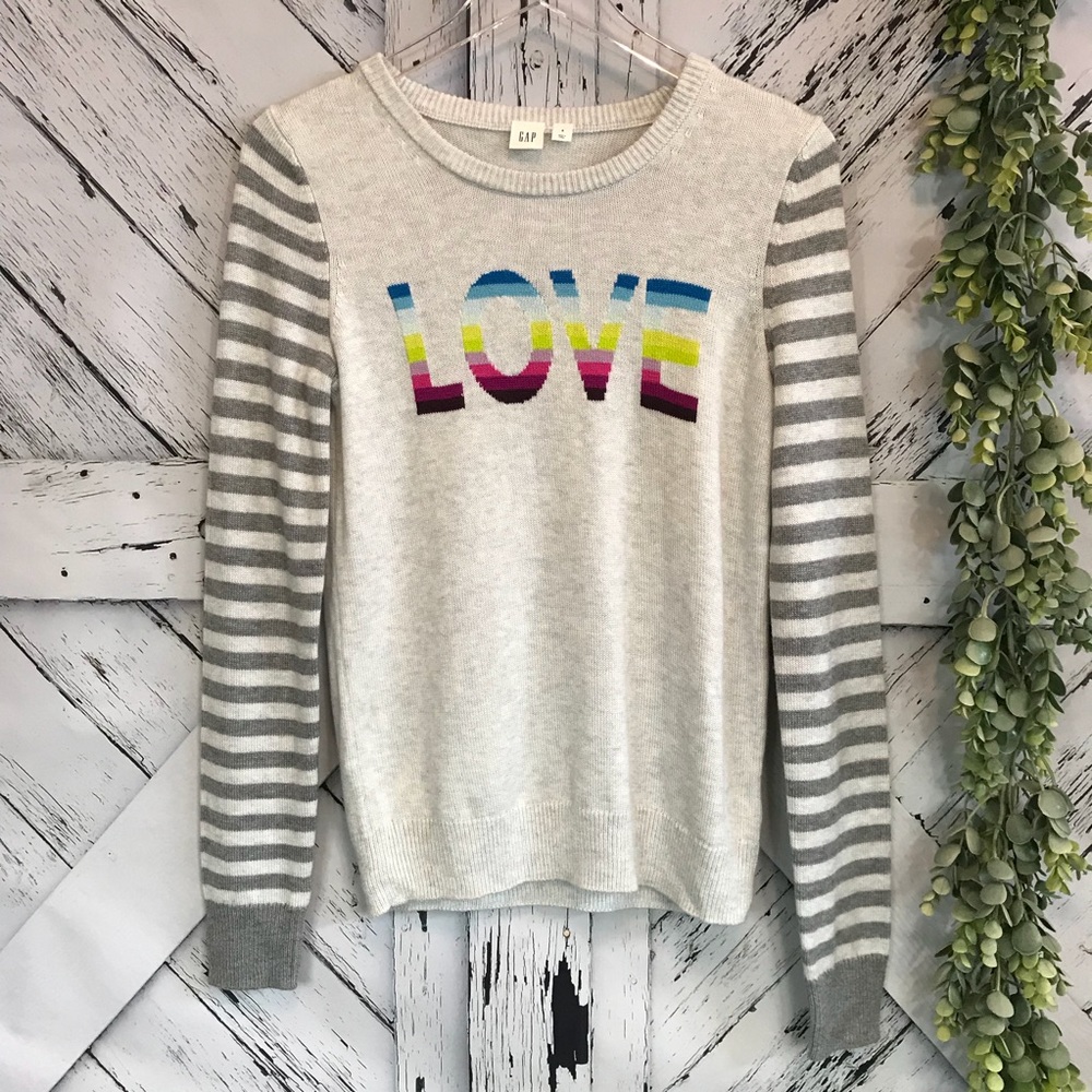 Gap Rainbow Stripe LOVE Sweater Size Small
